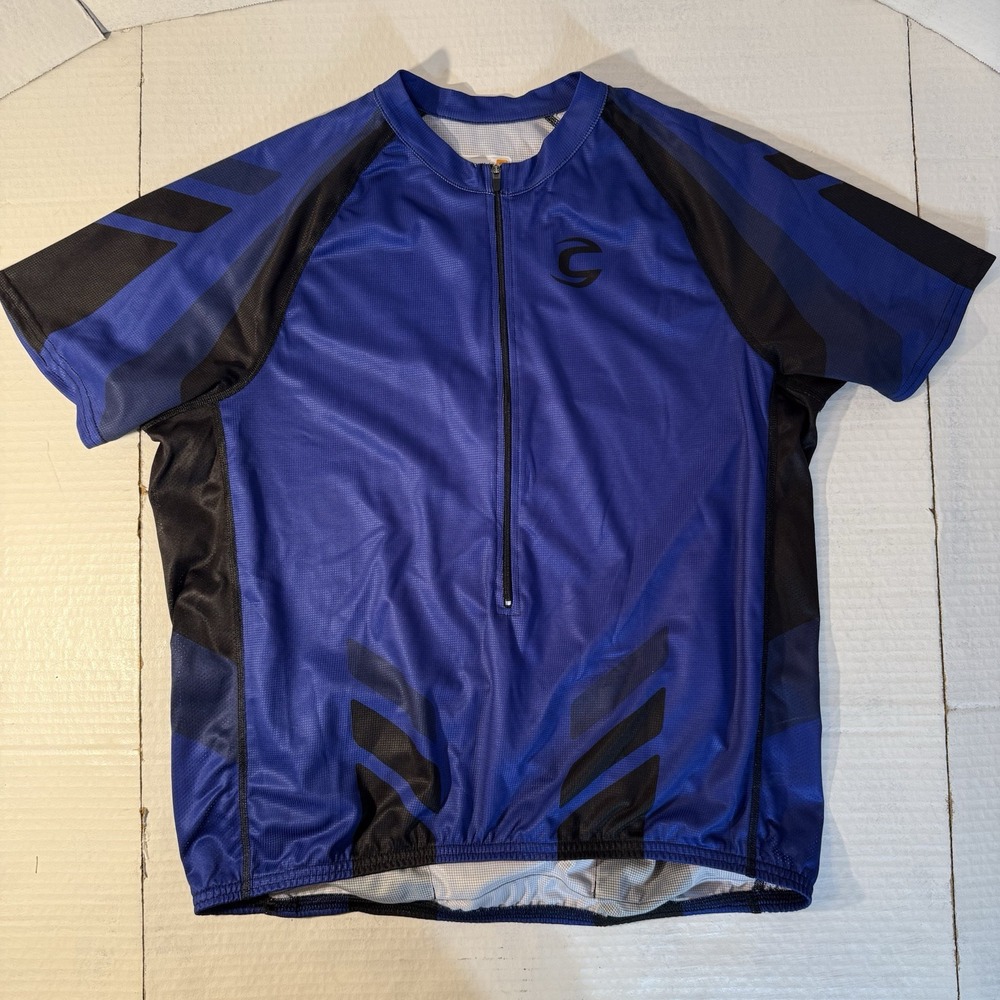 Cannondale Solid Blue 3/4 Zip Cycling Jersey Short Sleeve Shirt Men's X Large‎